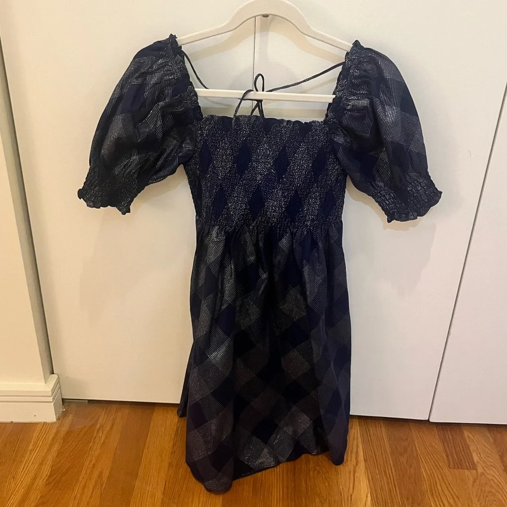 NWOT Hillhouse Athena Nap Dress in Navy Glitter Check - Picture 3 of 4
